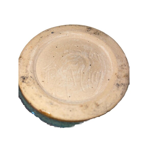 Susan DeMay Floral Blue Pottery Two Piece Chip And Dip Set Signed - Picture 12 of 12